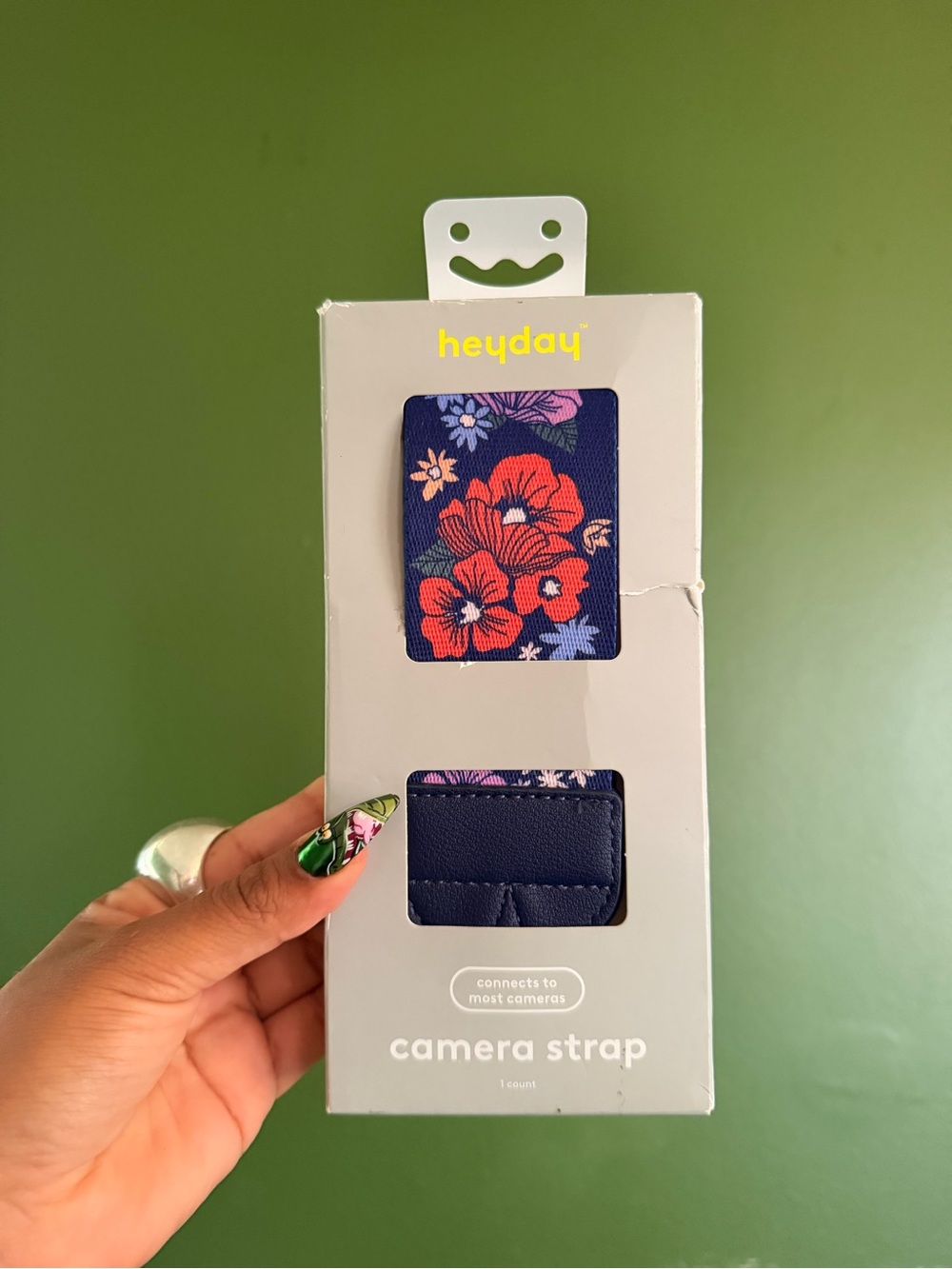 heyday Navy Floral Camera Strap with Red and Pink Blooms